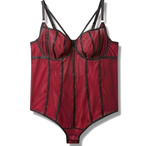 ❤️NWT VINTAGE TORRID LINGERIE BODYSUIT FISHNET & SATIN BINDING STRAPPY OPEN BACK - Picture 7 of 9